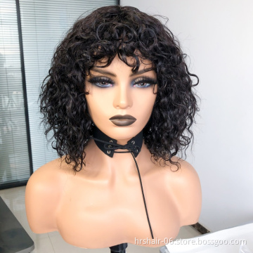September Promotion 180% density finger wave machine bob wig Wholesale price 100% human hair Brazilian wig for black woman